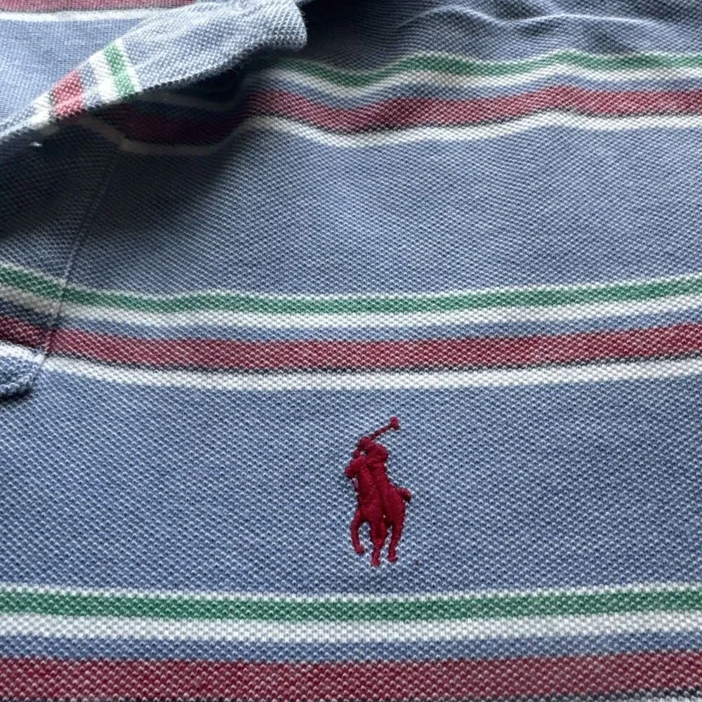 Polo Ralph Lauren Custom Fit Polo Shirt Men’s Small Blue Striped Cotton